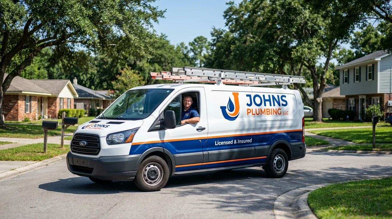 Johns Plumbing LLC service van in Lake Park, IA