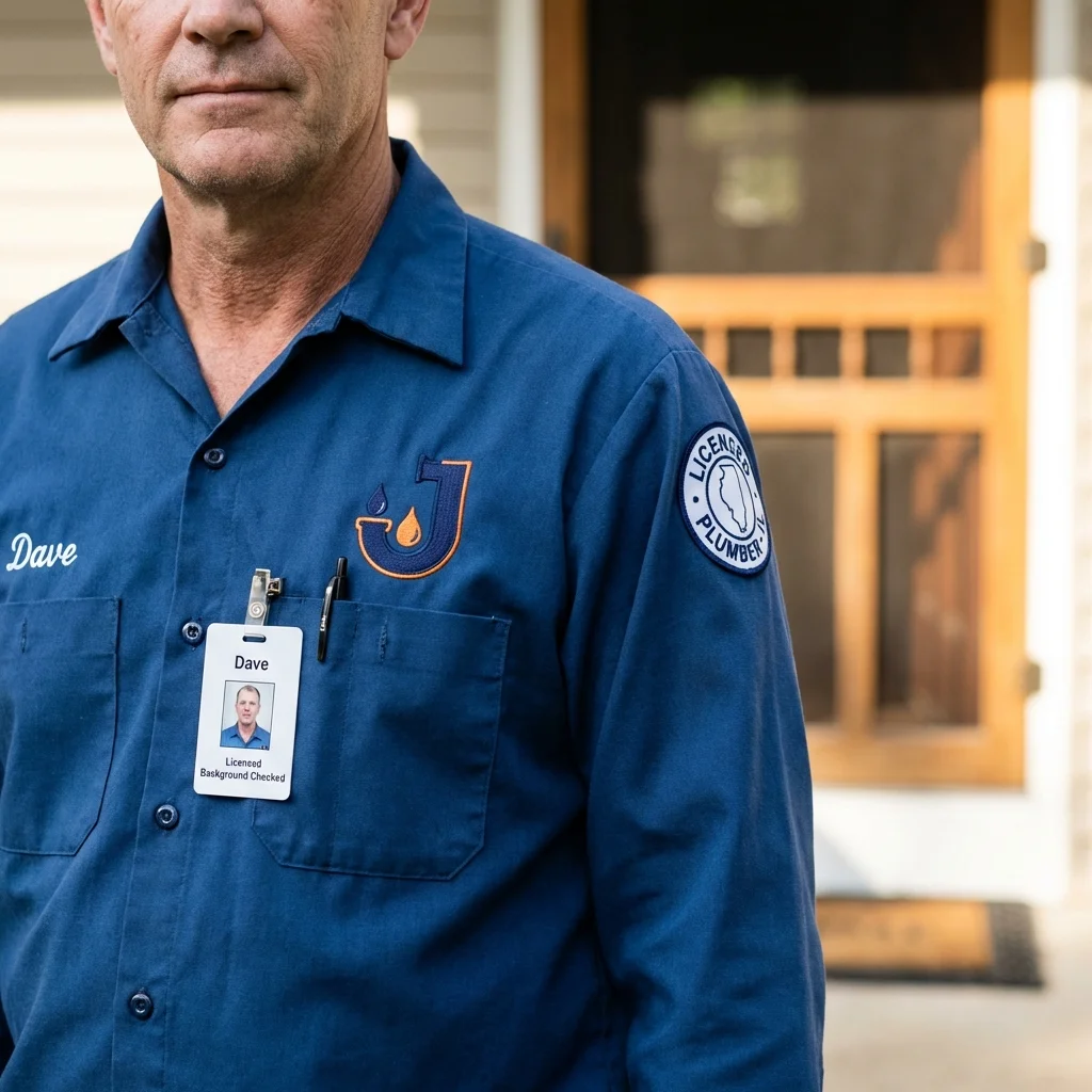 Licensed plumber showing ID badge in Lake Park, IA